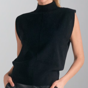 Elan Mock Neck Sleeveless Sweater-Black