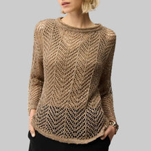 Load image into Gallery viewer, Joseph Ribkoff Sequins Yarn Chevron Print Long Sleeve Sweater-Tiger's Eye
