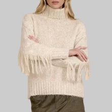 Load image into Gallery viewer, Elan Fringe Turtleneck Sweater-Stone
