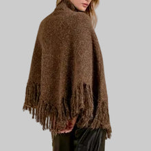 Load image into Gallery viewer, Elan Fringe Turtleneck Poncho-Brown
