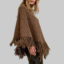 Load image into Gallery viewer, Elan Fringe Turtleneck Poncho-Brown
