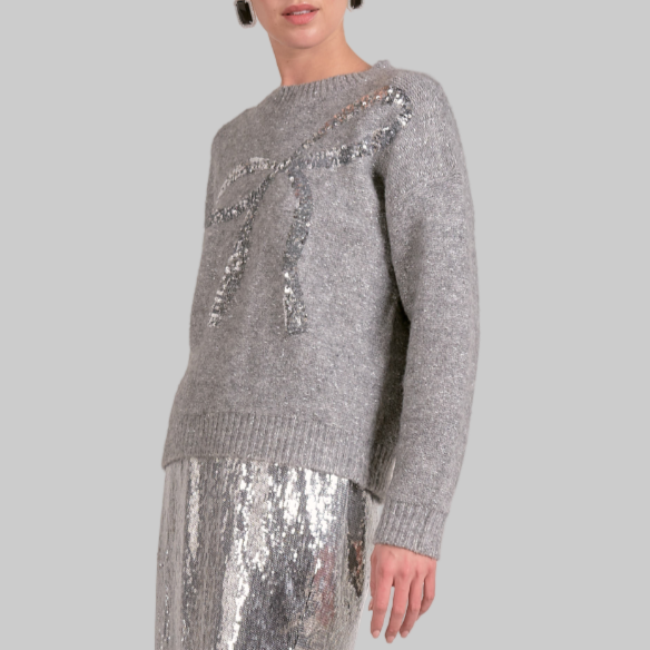 Elan Sequin Bow Sweater-Grey