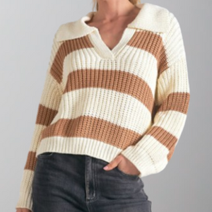 Elan Oversized V-Neck Sweater-Camel White