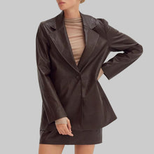 Load image into Gallery viewer, Crescent Vianna Vegan Leather Oversized Blazer-Espresso
