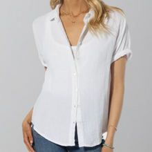 Load image into Gallery viewer, Dylan Short Sleeve Button Up Top-White
