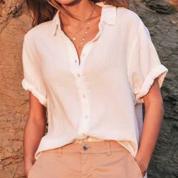 Dylan Short Sleeve Button Up Top-White