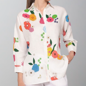 Vilagallo Louisa Button Down Shirt-Flowers Pure Linen