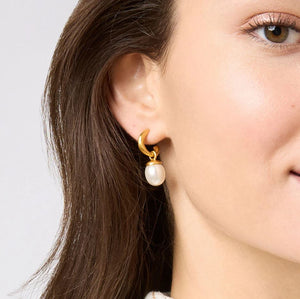 Julie Vos Wave Hoop & Charm Earring-Pearl