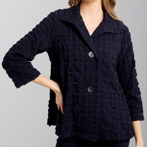 Joseph Ribkoff Textured Woven Jacket with Stand Collar-Midnight Blue
