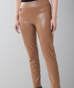 Joseph Ribkoff Faux Leather Slim-Fit Pull-On Pants-Nutmeg