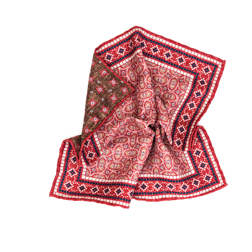 Edward Armah Pocket Square-Red/Navy Oval