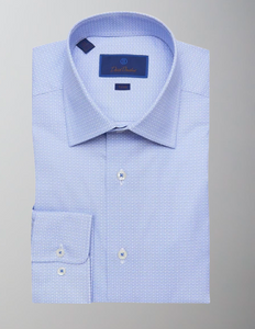 David Donahue Dress Shirt-Trim Fit-Blue Micro Geometric