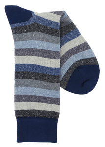 Marcoliani Mid-Calf Dress Sock-Blue Mix Tonal Stripe