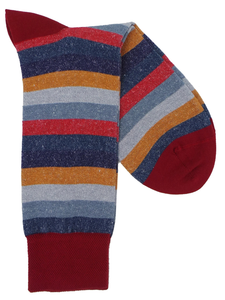Marcoliani Mid-Calf Dress Sock-Blue Red Tonal Stripe