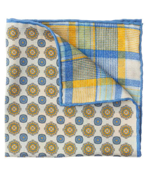 Geoff Nicholson Pocket Squares-Gold/Blue Medallion