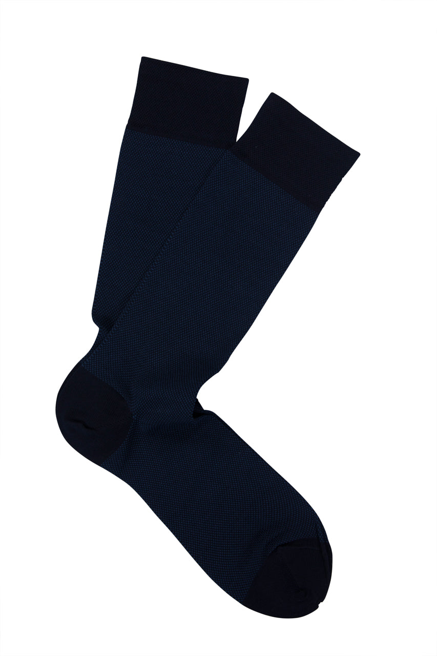 Marcoliani Mid-Calf Dress Sock-Navy Birdseye