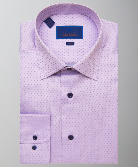 David Donahue Dress Shirt-Trim Fit-Lilac & Navy Dot