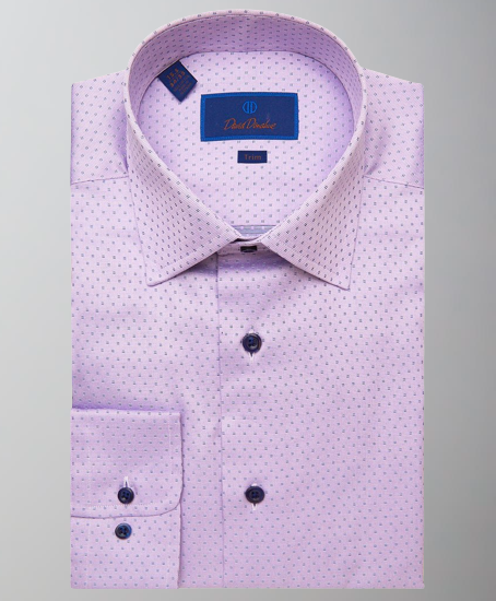 David Donahue Trim Fit Tic Dress Shirt Men's Clothing Lilac : 16 x 34-35