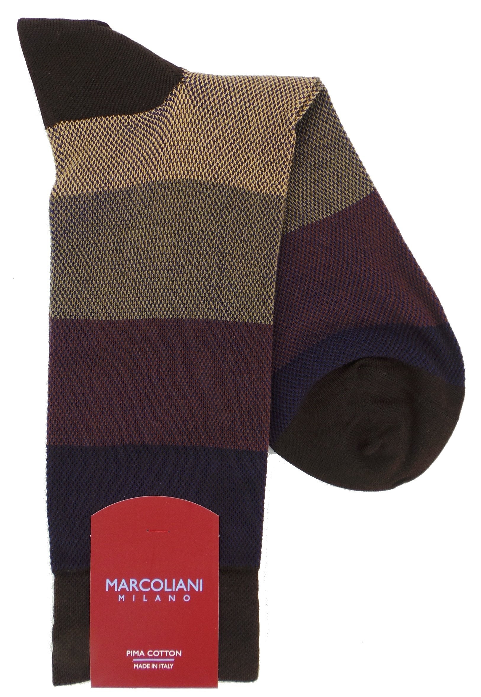Marcoliani Mid-Calf Dress Sock-Color Blocking-Brown