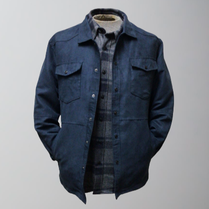 Byron Suede Shirt Jacket- Blue
