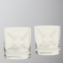 Load image into Gallery viewer, Jan Barboglio Imperio Vaso Engraved Glasses with Cross &amp; Laurel (Set of 2)
