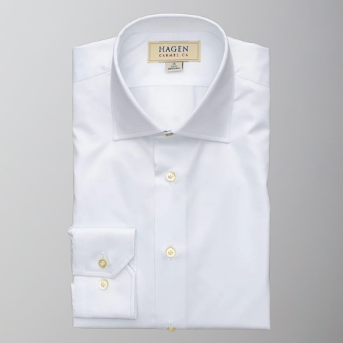 Hagen Carmel Super Fine Twill Dress Shirt - White