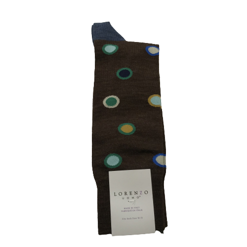 Lorenzo Uomo Mid-Calf Dress Sock-Teal/Yellow Dots